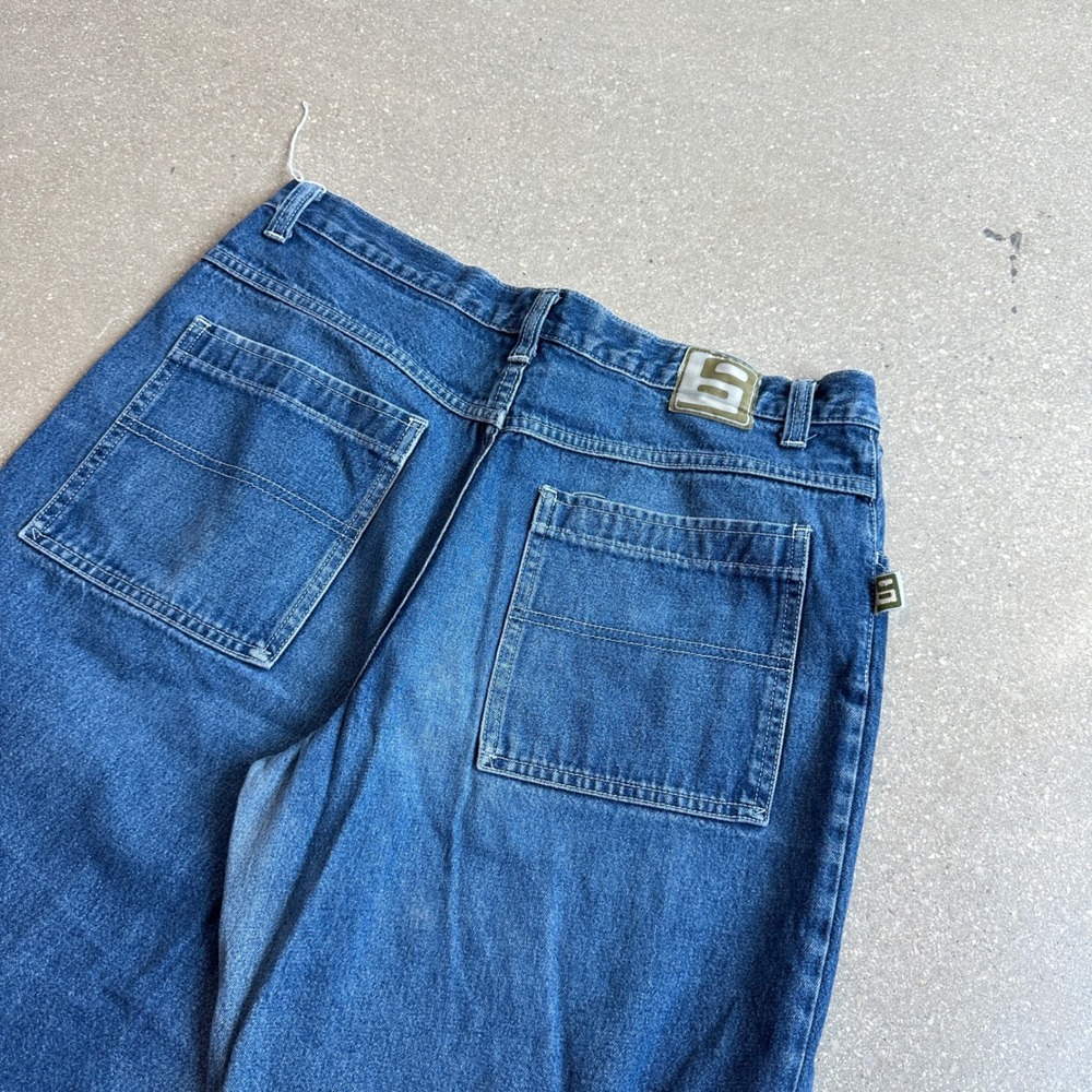 Buggin Co Funky Threads Cargo Jeans Wide Leg Embroidered Patch Zipper Size 9
